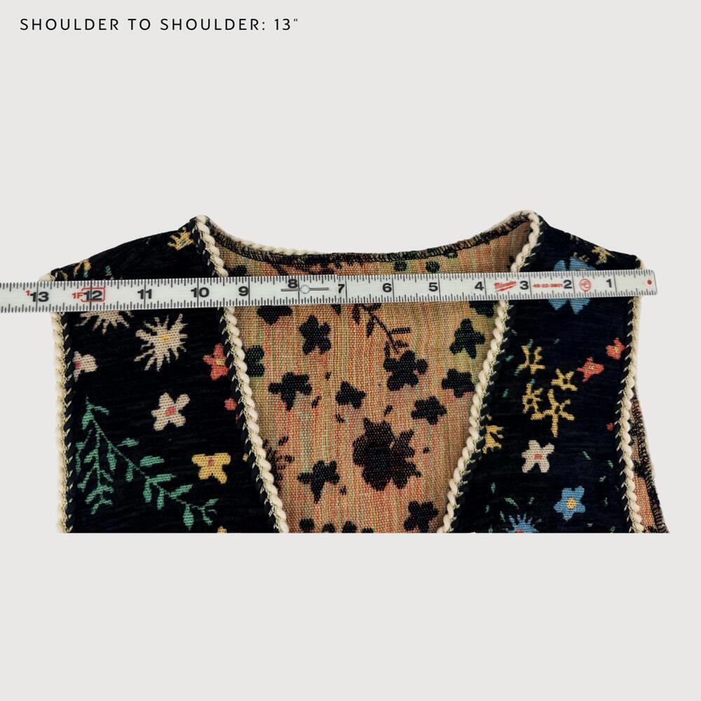 Gorglitter Vest Embroidered Boho Floral Black M - Picture 6 of 8